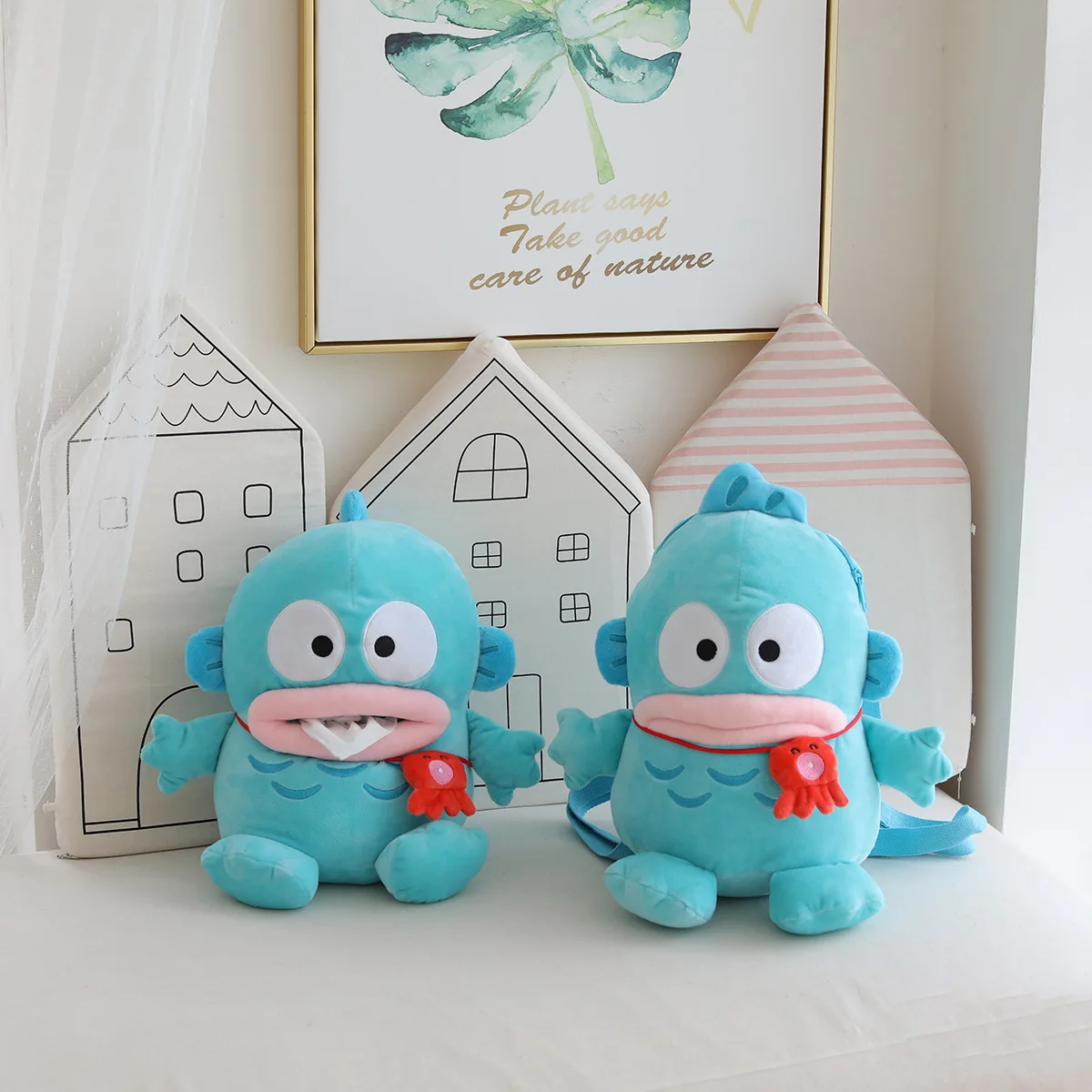 

Sanrio Kawaii Hangyodon плюшевая игрушка кукла рюкзак аниме милая рыба-клоун тканевая фотография для студентов фотографический подарок