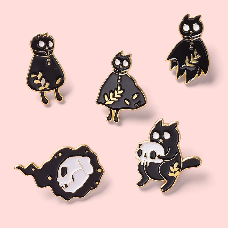 

Ghost cat brooch Black cat skull brooch Creative Black cat brooch with skull Fashion For Women Men Jewelry Accessories
