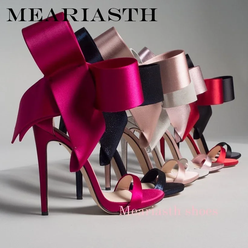 Big Butterfly suede High Heel Sandals Concise Strap Satin Hollow Cutouts Open Toe Summer Dress Shoes Pink Purple Black Green