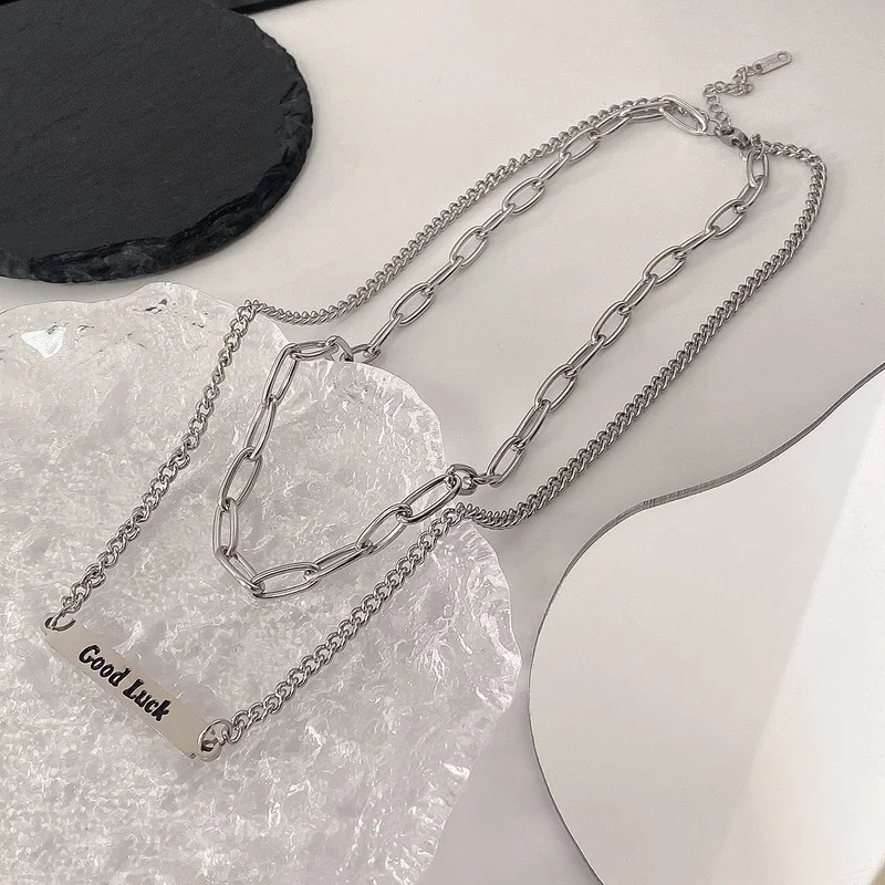 

Necklace Women Letter Necklaces Woman Chain Pendant High Quality Jewelry Multilayer Silver Color Trendy Elegant Metal Collier