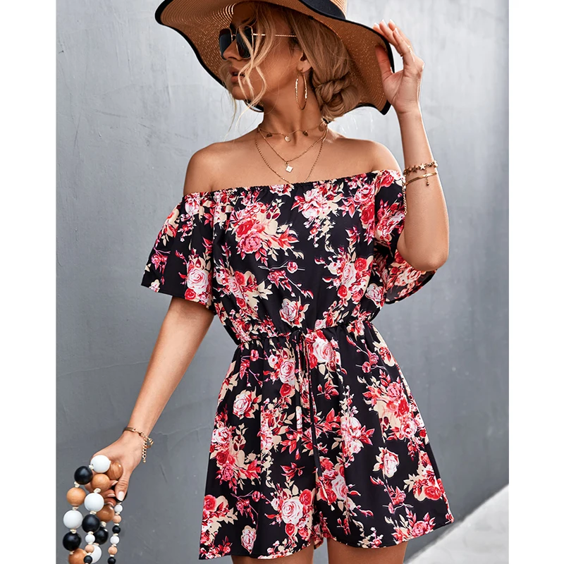 Summer Woman Short Jumpsuit 2022 Fashion Sexy Club Outfits Elegant Pink Vacation Clothing for Female Floral Playsuit Rompers