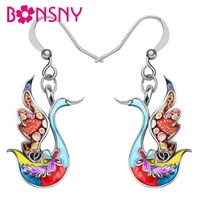 bonsny enamel alloy metal floral cute goose swan earrings drop dangle fashion luxury jewelry gifts for women girls teens charms