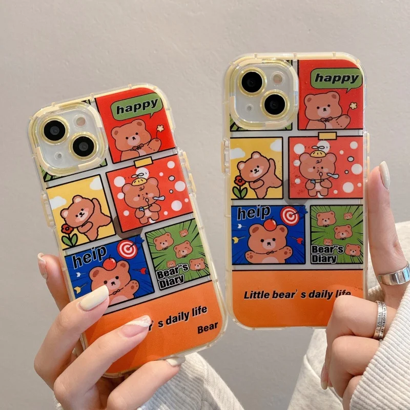 

TFINE Suitable for iPhone 14pro Luminous Phone Case iPhone 13 Two-in-One Soft Case Cartoon Bear Drop-Resistant Protective Case