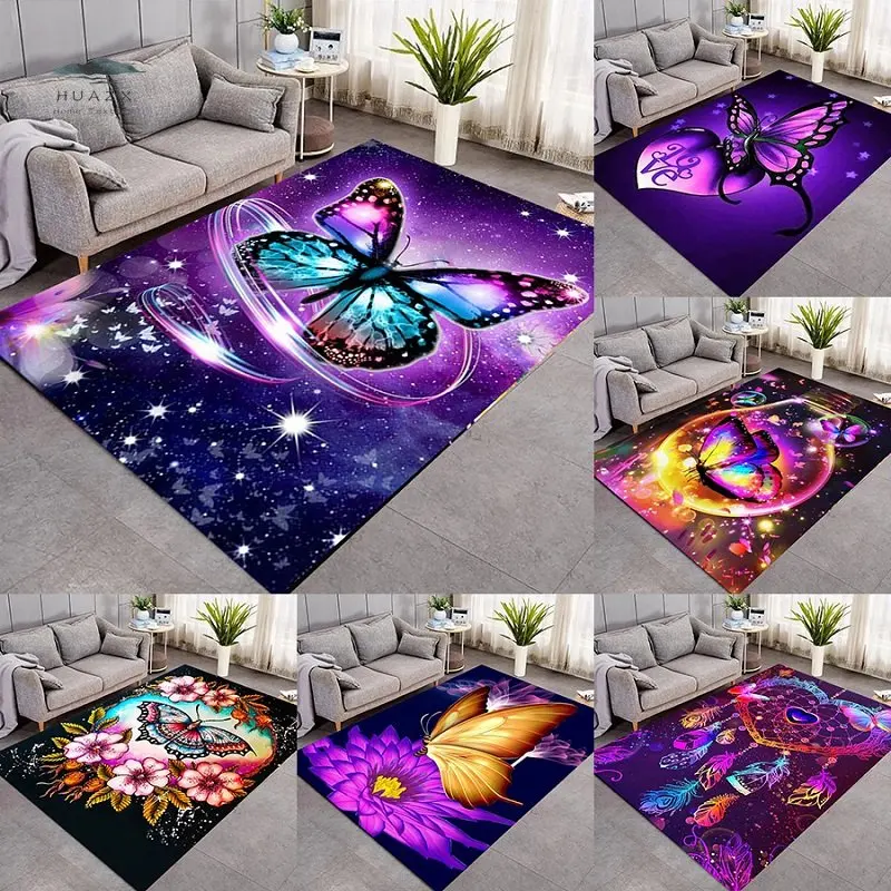 

Ковер фланелевый с рисунком бабочки, украшение для спальни, Придверные коврики для гостиной с мультяшным 3D-принтом, для детской комнаты, игровые коврики для ползания