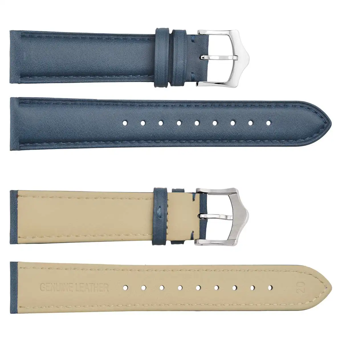 WOCCI Cowhide Genuine Leather Watch Band 18mm 19mm 20mm 21mm 22mm 23mm Straps Bracelet Belt with Stainless Tip Buckle