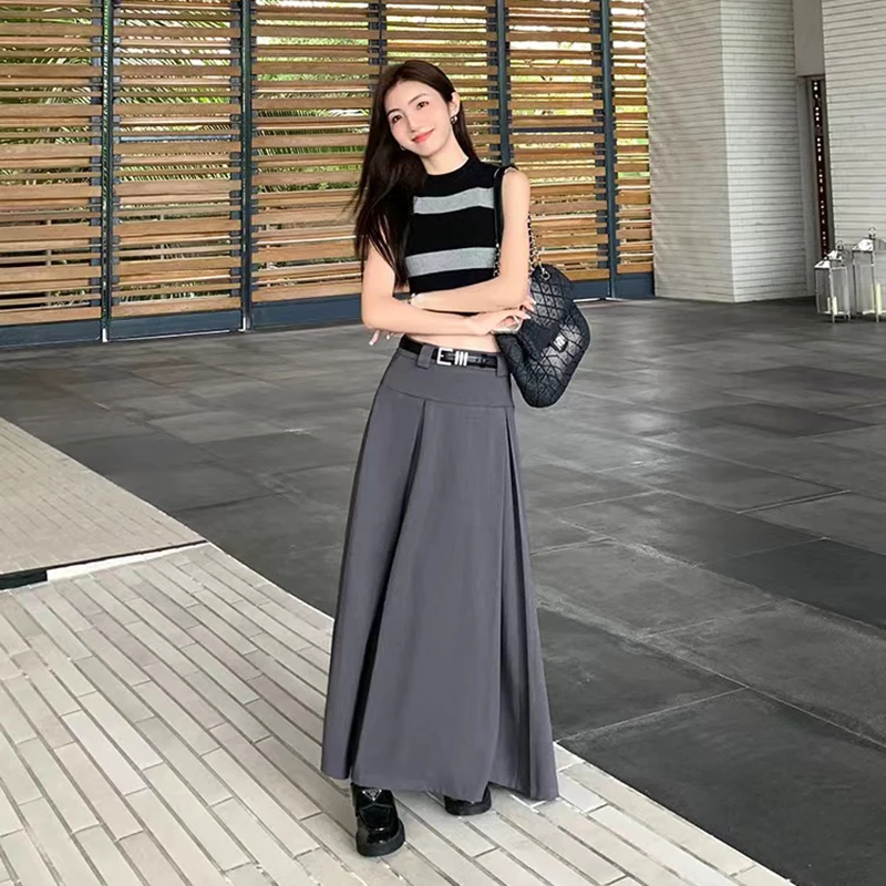 Черная плиссированная юбка с высокой талией Осенний корейский элегантный