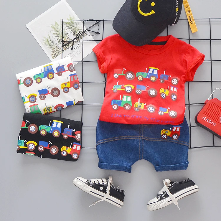

Toddler Boy Summer O-Neck Cartoon Clothes Baby Printing Little Car T-Shirts Boutique Outfit Children Preppy Style Handsome Suit