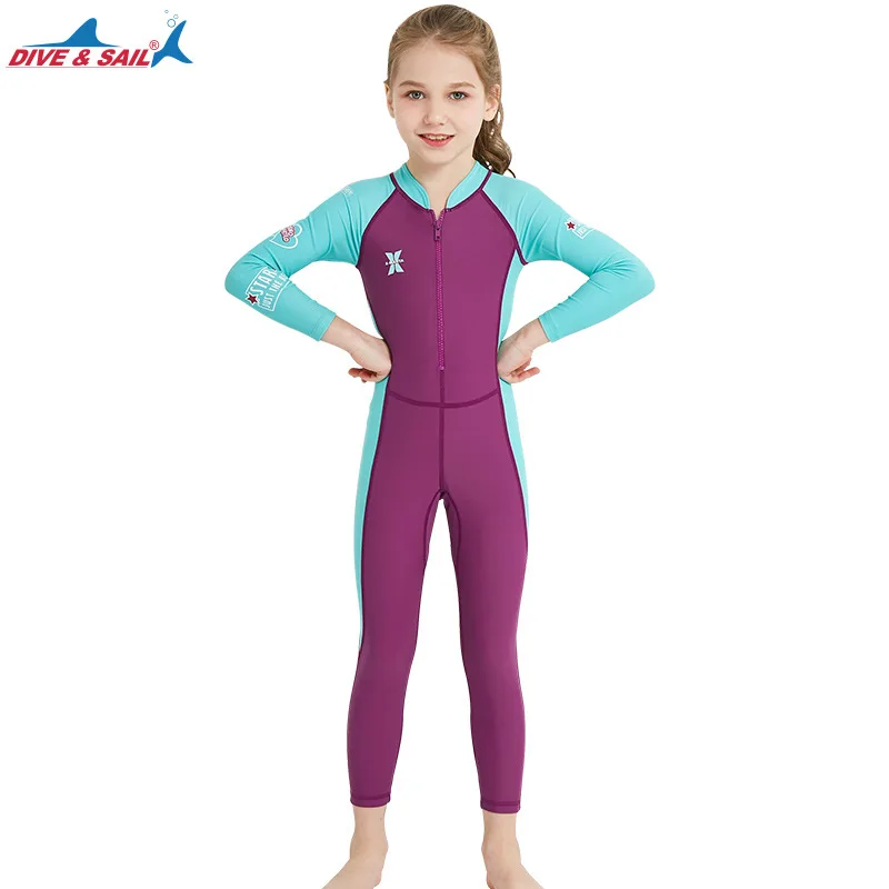 2023 Children's Outdoor Long Sleeve One Piece Surfing Suit Sunscreen Quick Drying Boys And Girls Swim Surfing Snorkeling Suit