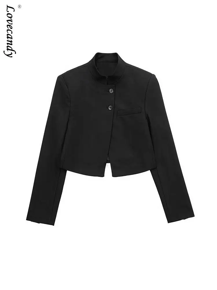 

Fashion Double Button Cropped Blazer Blazers Women 2023 Spring Half Collar Long Sleeve Female Coats Ladies Black Outwear Coat