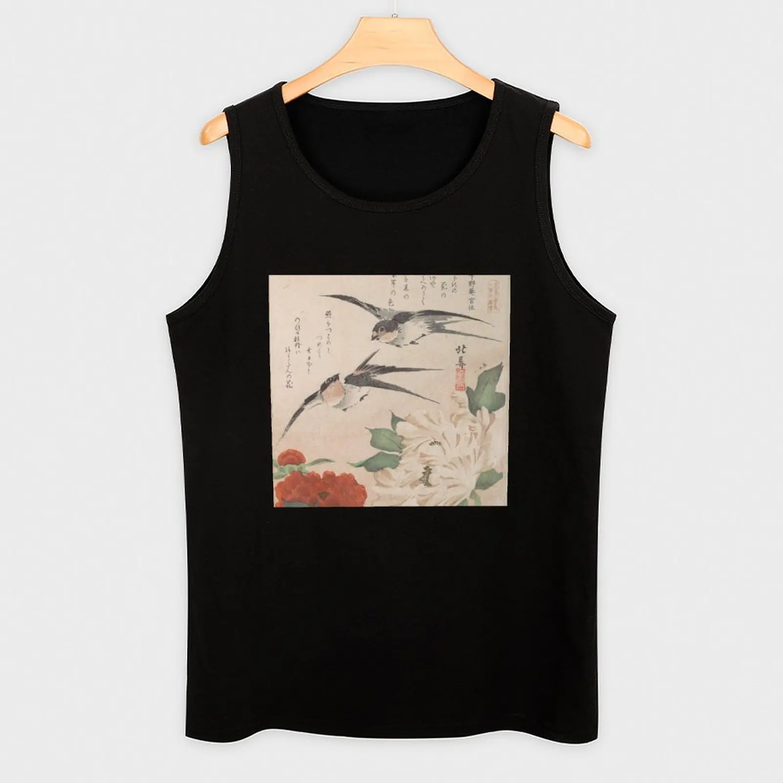 Ласточки и пионы Японский Edo Art (kachō) Майка мужская одежда Рубашка для