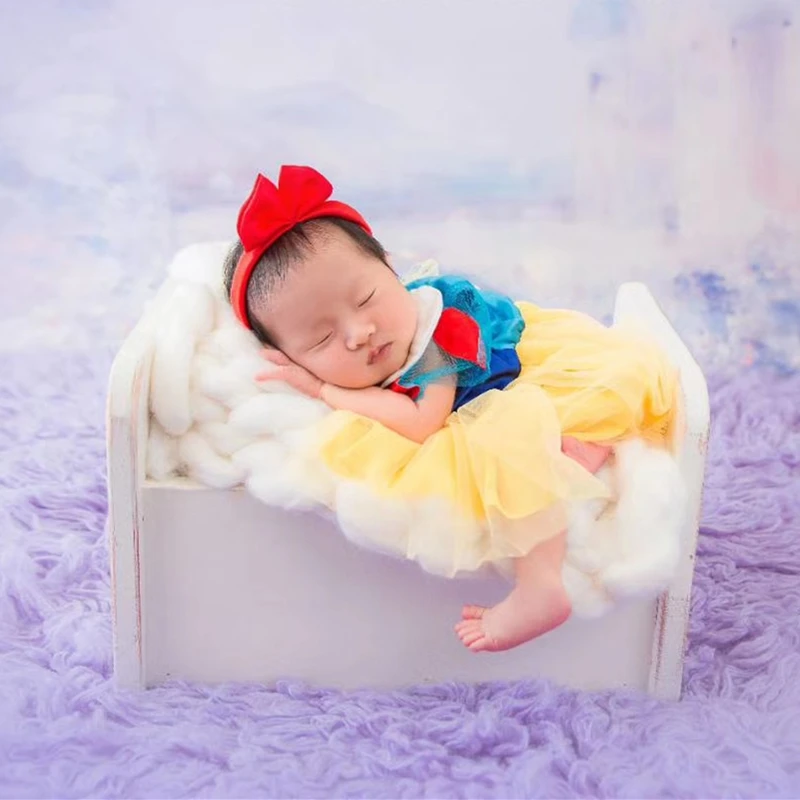 Newborn Photography Clothing Snow White Dress+Headband 2 Pcs/Set Infant Shooting Prop Accessories Studio Baby Girl Photo Costume