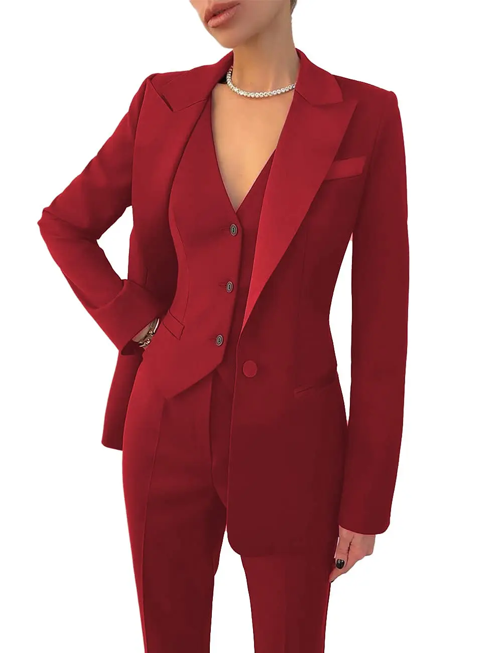 

3 Pcs Women Suits Pants Set Lapel Blazer Custom Made Jacket+Vest+Trousers Office Lady Formal Single Breasted Party Prom Dress