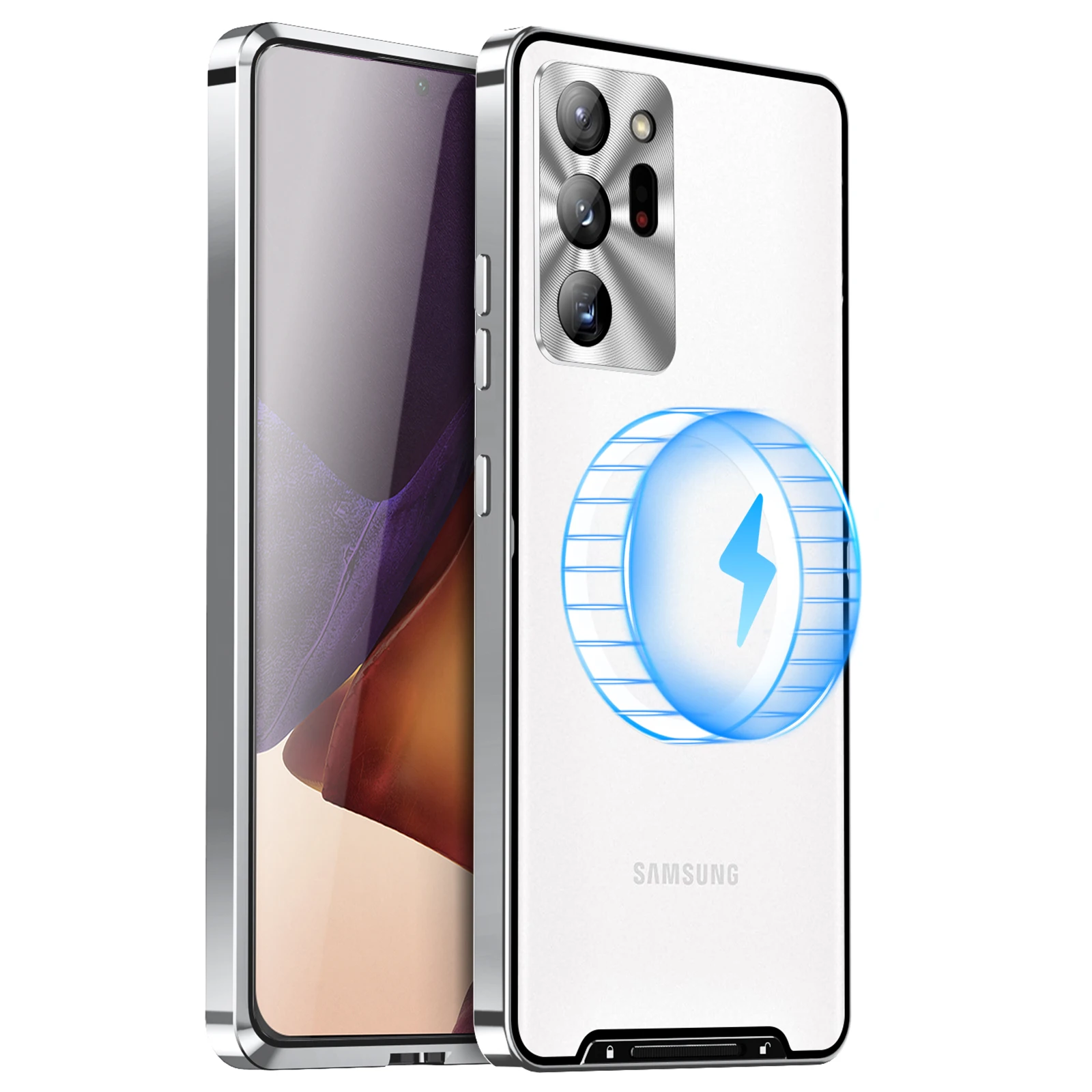 For Magsafe Magnetic Case for Samsung Galaxy S22 Ultra S21 Plus Aluminum Alloy Frame Translucent Frosted Magnet Core Back Cover