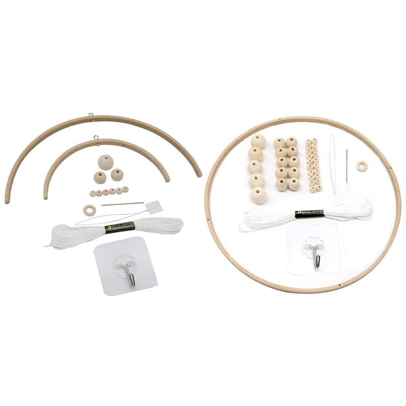 

41Pcs DIY Wooden Mobile Frame For Crafts Natural Hanger Mobile Kit With 17Pcs Bed Bell For Baby, Wooden Mobile Frame