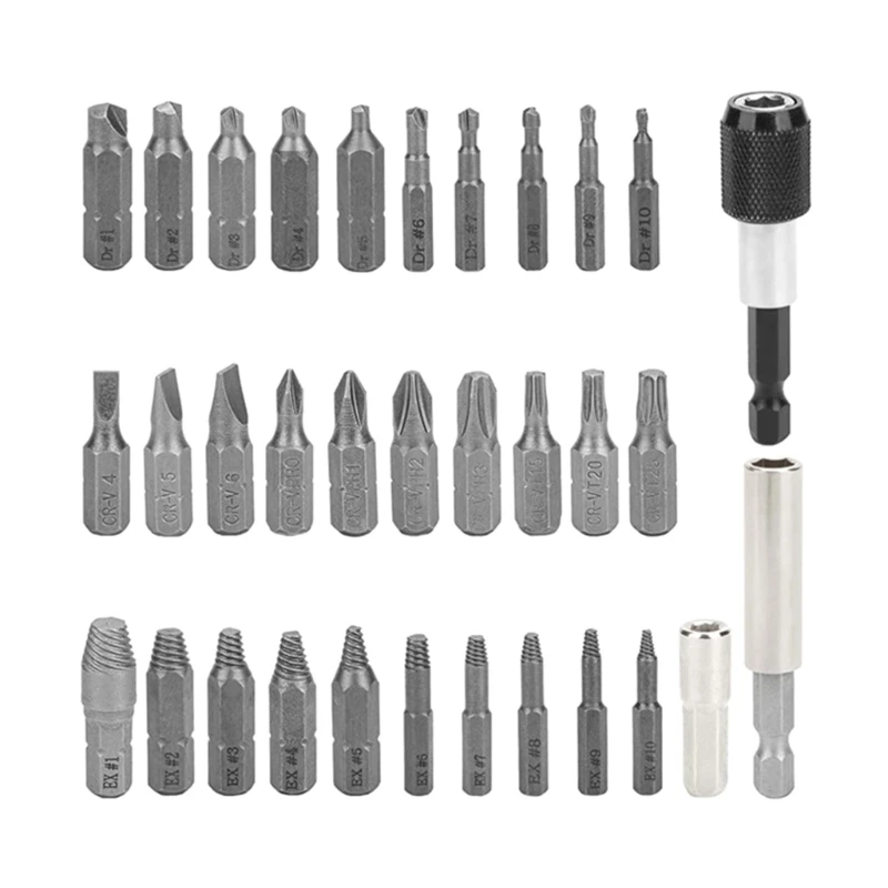 

33Pcs Damaged Screw Extractor Kit Disassemble Screws Bolt Stud Slip Teeth Demolish Stripped Broken Remover Tools 40JA