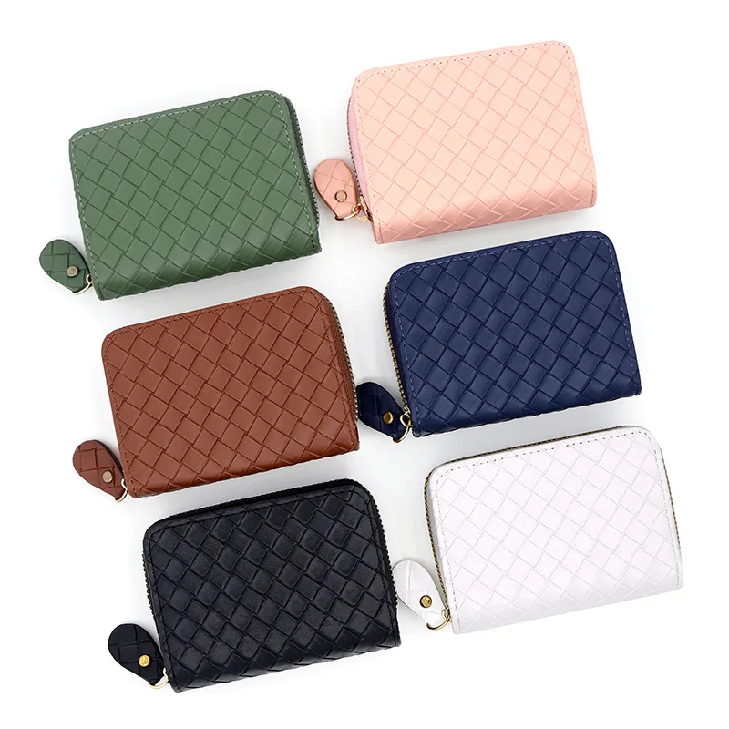 Leather-woven Card Holder Solid Color Multi-card Coin Purse Waterproof And Wear-resistant Wallet