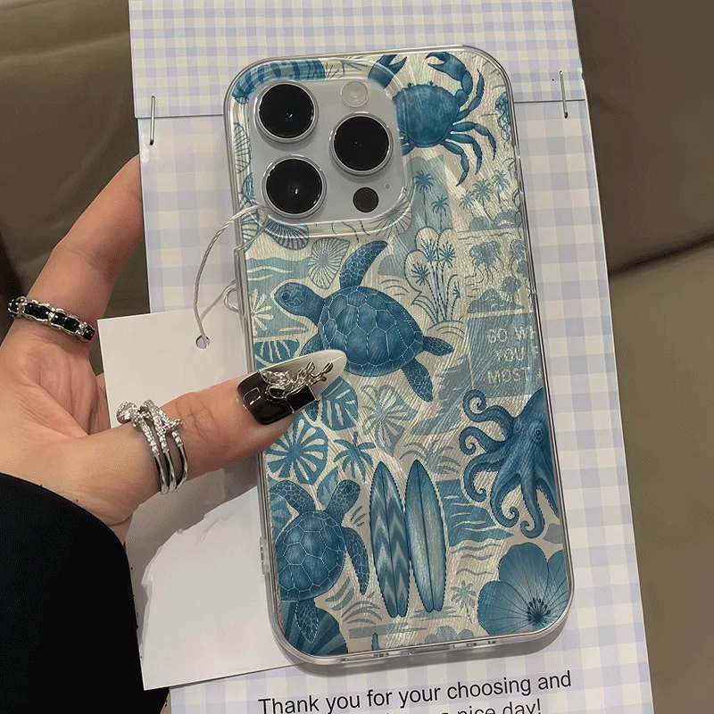 Фото Чехол для телефона с волнообразным фоном и морским пейзажем для Xiaomi Redmi Note 14 Pro 13 12 11 10 Pro 5G 13C 14C Plus, жесткий, с защитой камеры №5