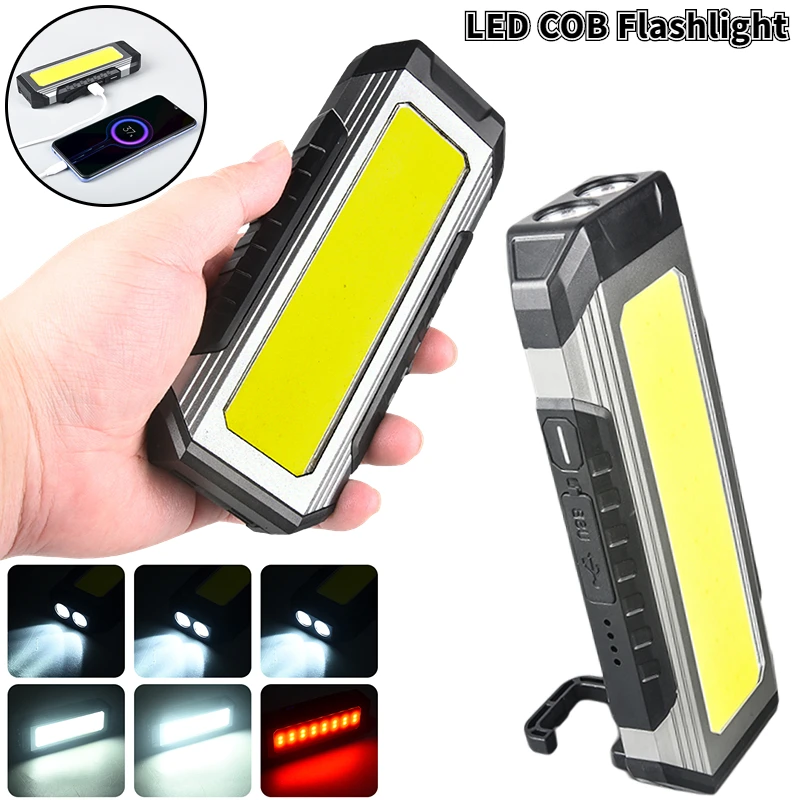 

2LED+COB Portable Flashlight Type-C Rechargeable Camping Lamp Magnetic Camping Lantern Outdoor Power Bank Emergency Waterproof