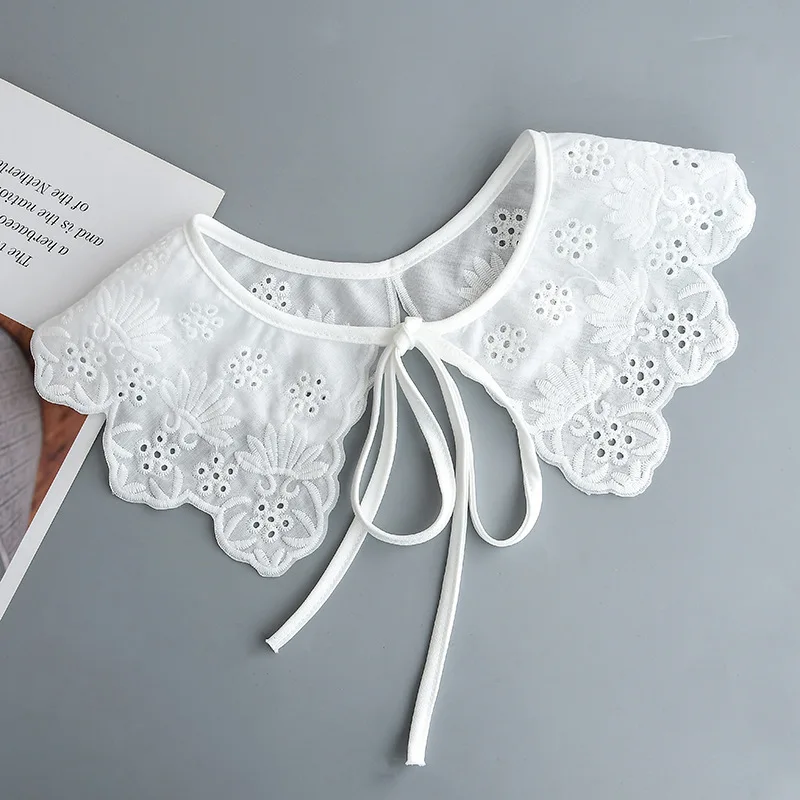 

Sitonjwly Adjustable Bowknots Fake Collar Shawl for Womens Embroidery Lapel Blouse False Detachable Collar Shirt Faux Cols