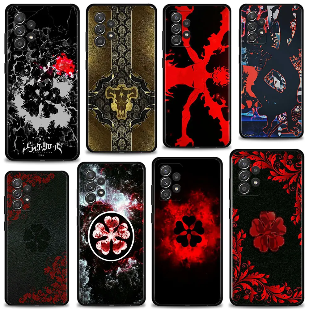 

For Samsung Galaxy A71 A52 A21s A72 A32 4G A41 A31 A51 A02s A12 A03s A22 A13 A53 black clover Logo Anime Case Back Capinha