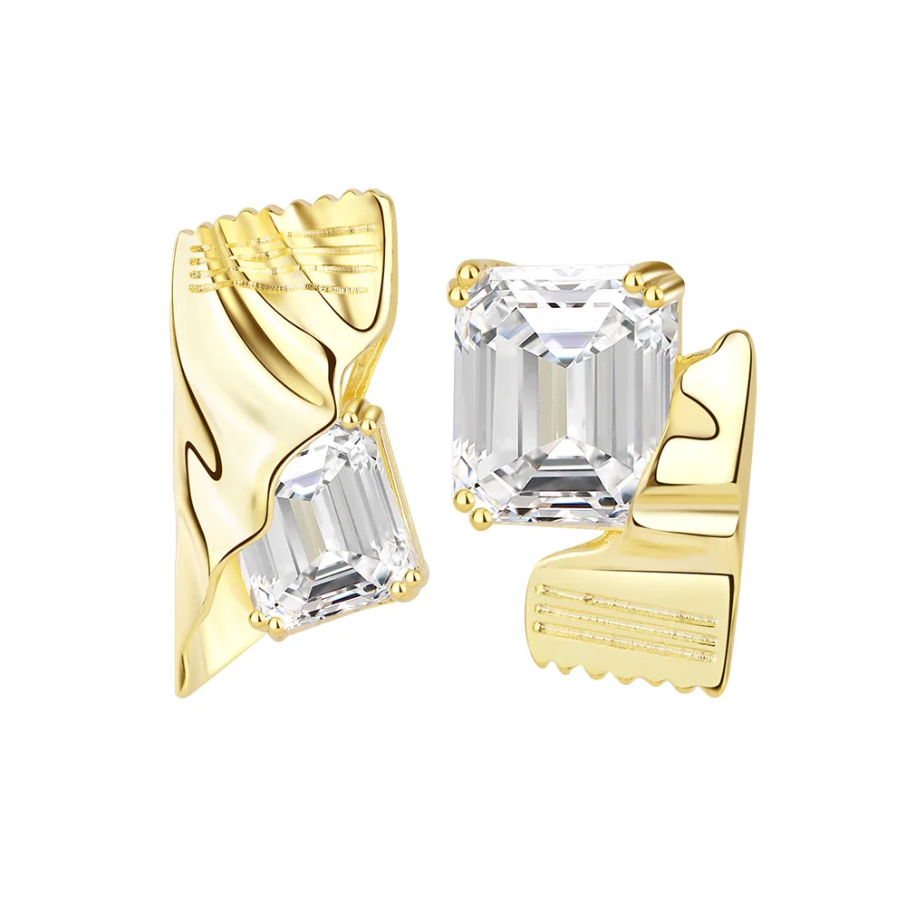 

Wholesale Personality Candy Asymmetric Stud Earrings Square Zircon Earring