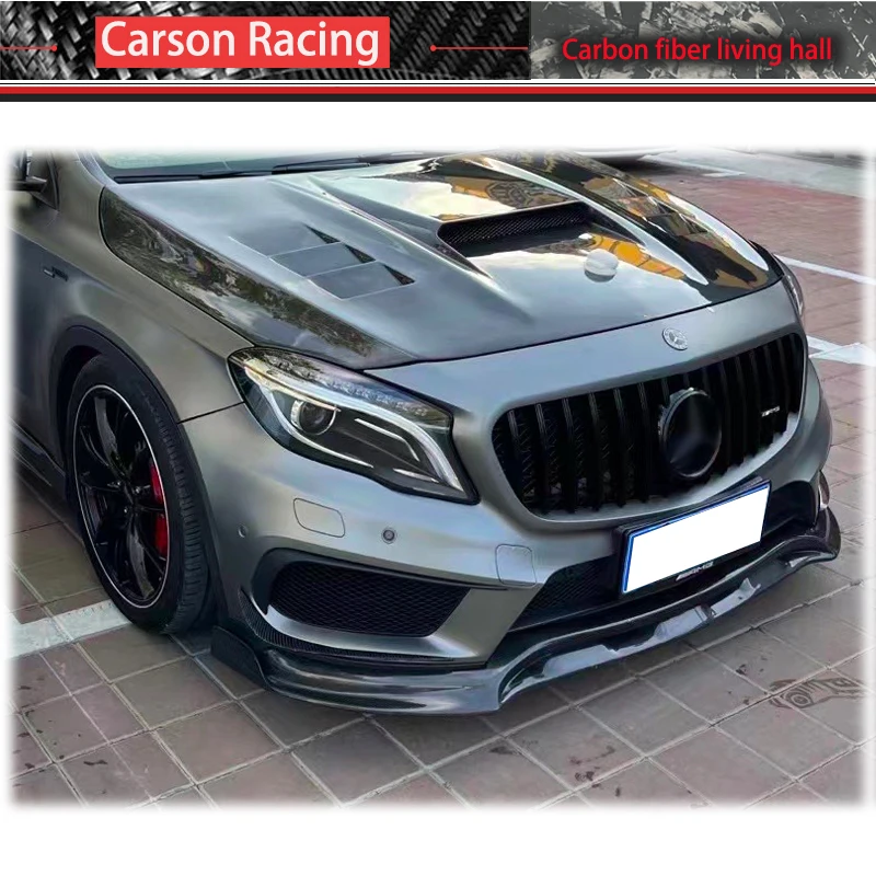 Фото Benz GLA Class X156 GLA45 AMG 2013-2019 Передний бампер из настоящего углеродного волокна, спойлер для подбородка, внешние аксессуары, комплект кузова, губа №2