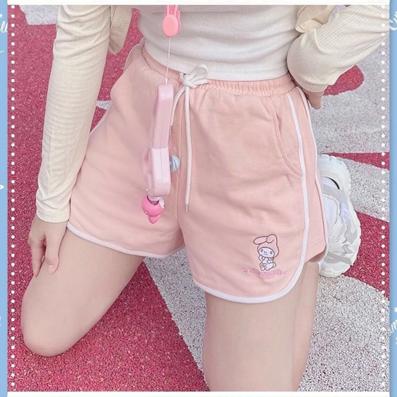 

Милые шорты Sanrio в стиле девушки Мори, повседневные эластичные спортивные эластичные шорты с широкими штанинами в стиле мимелоди и куроми из мультфильма Cinnamonroll