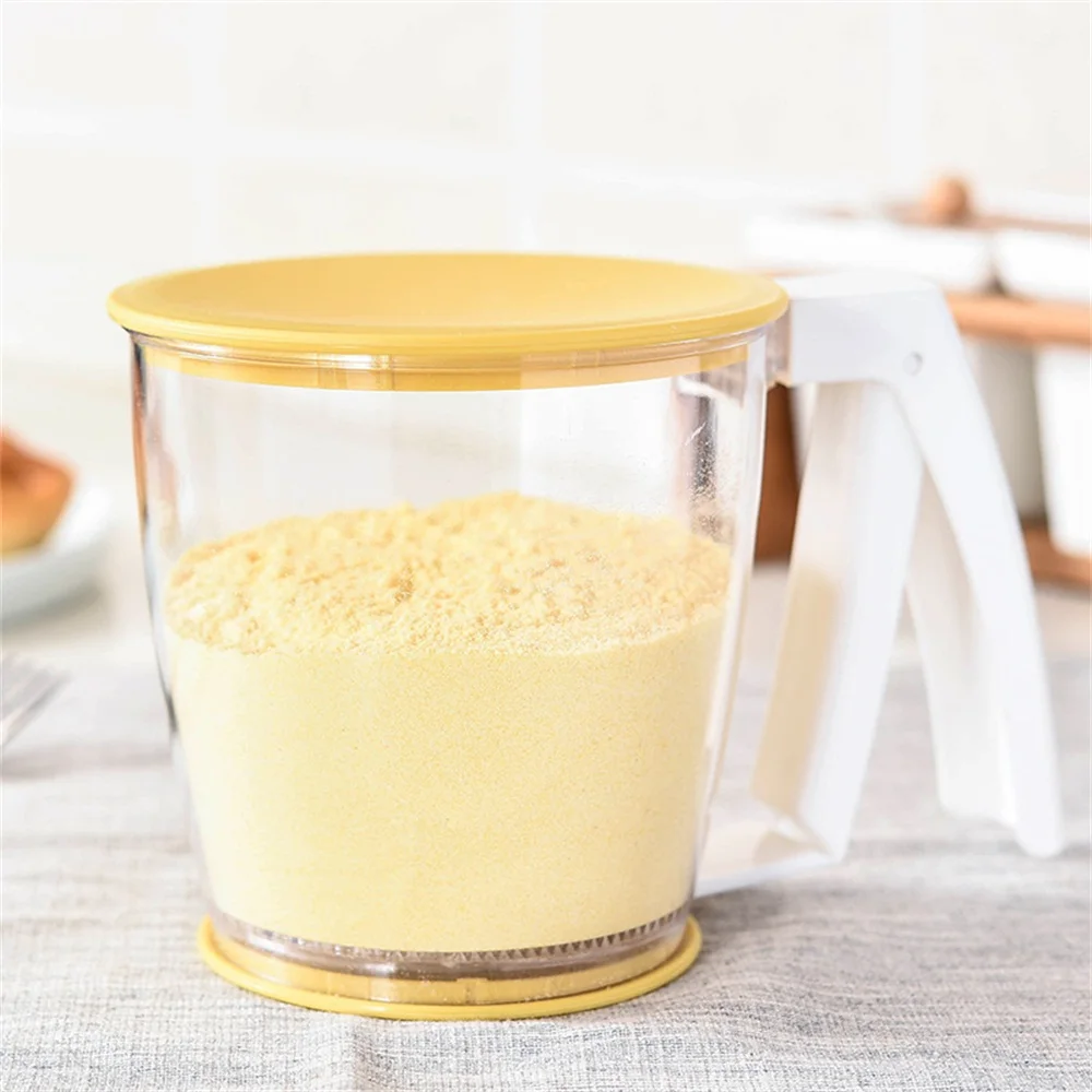 

1PC Food Grade Plastic Cup-Shaped Flour Sugar Sieve Container Lid Creative Press Type Mesh Sieve Baking Kitchen Accessories