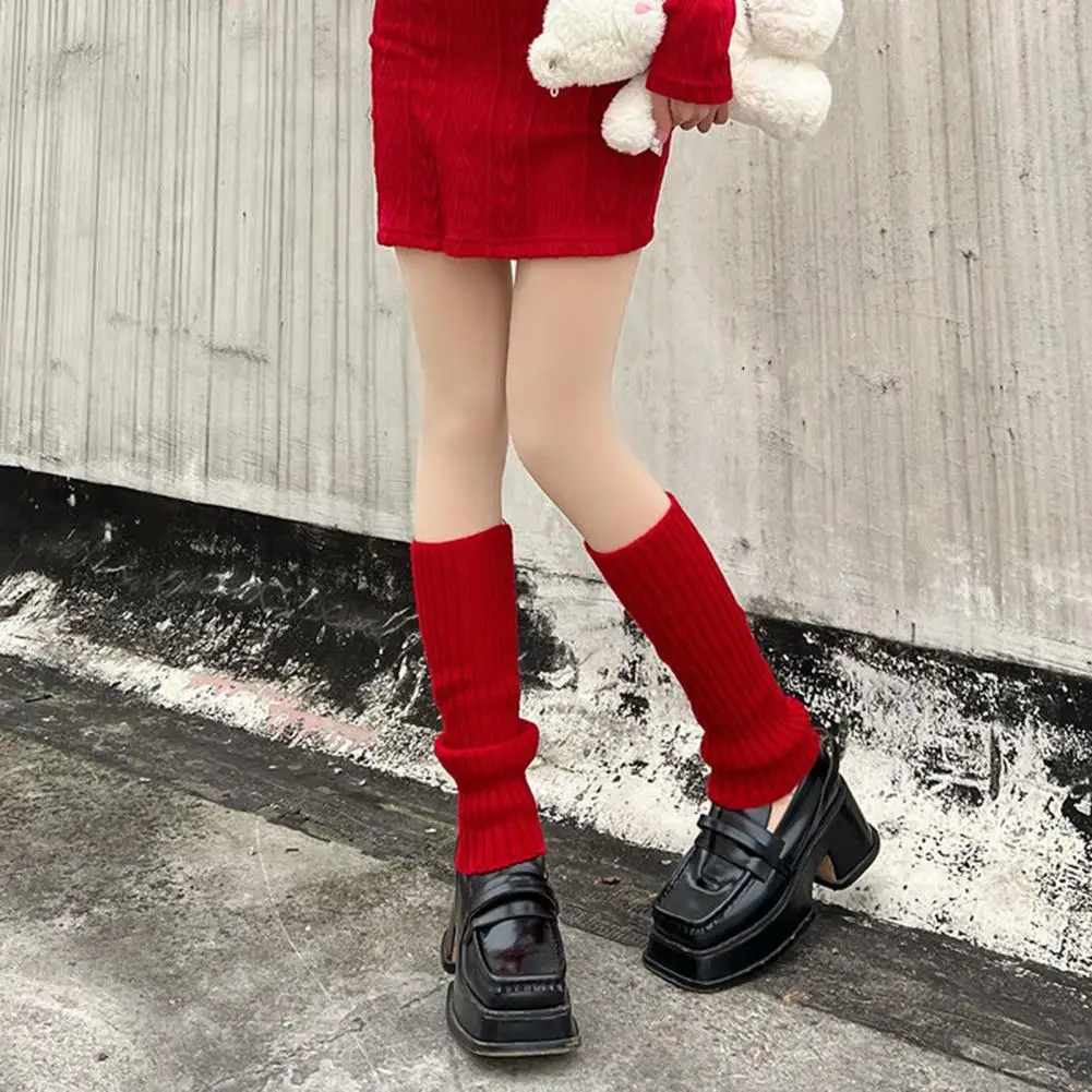

Y2k Winter Leg Warmers Lolita Ribbed Thickened Knit Socks Keep Warm Solid Color Autumn Winter Women Boot Stockings for Dating