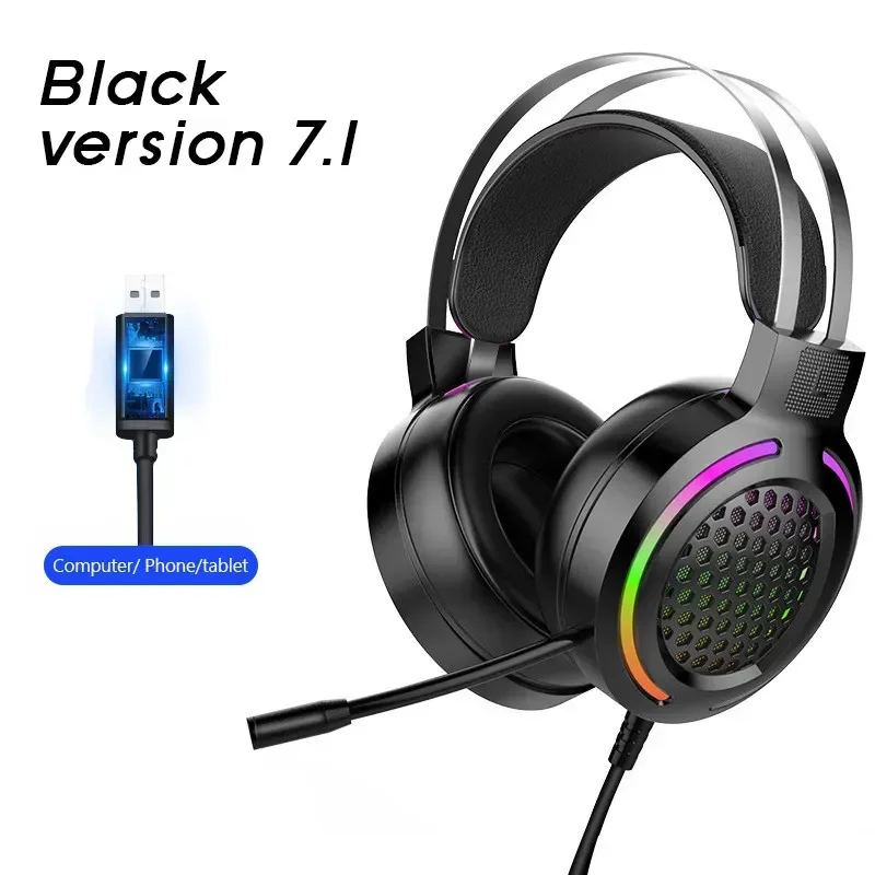 

Gaming Headset 7.1 Surround Sound Stereo Wired Earphones USB Microphone Breathing RGB Light For PC Gamer Headphones