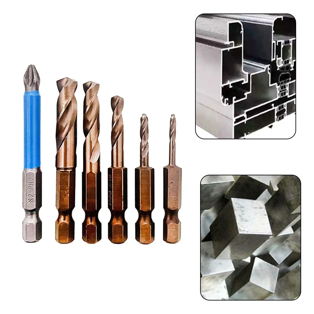 

6pcs Drill Bit Set M35 Cobalt Stubby HSS For Stainless Steel & Hard Metals For Quick Chucks & Impact Drivers