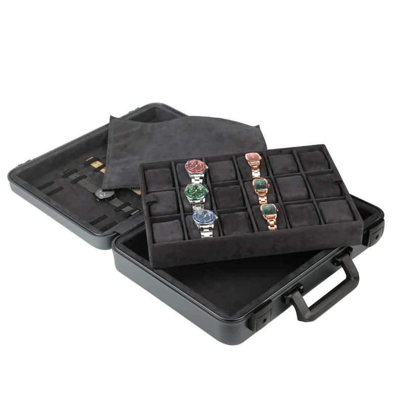 High-grade aluminum alloy watch suitcase portable watch box with lock jewelry exhibition jewelry box large capacity