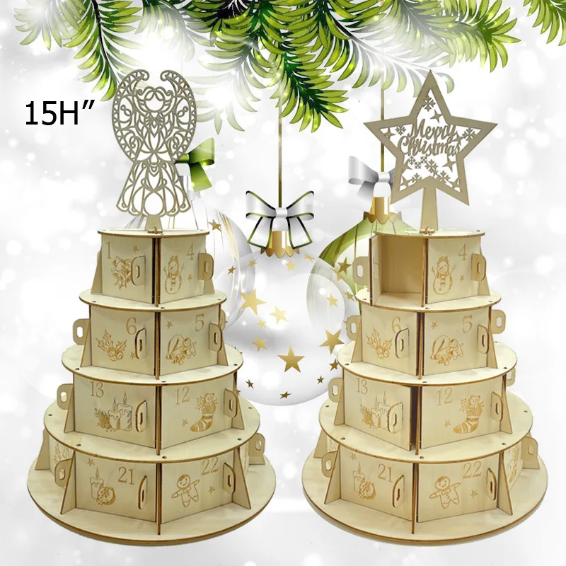 

Christmas Round Drawer Calendar Gift Wooden Calendar Decorative Ornament Christmas Ornaments DIY Wooden Calendar