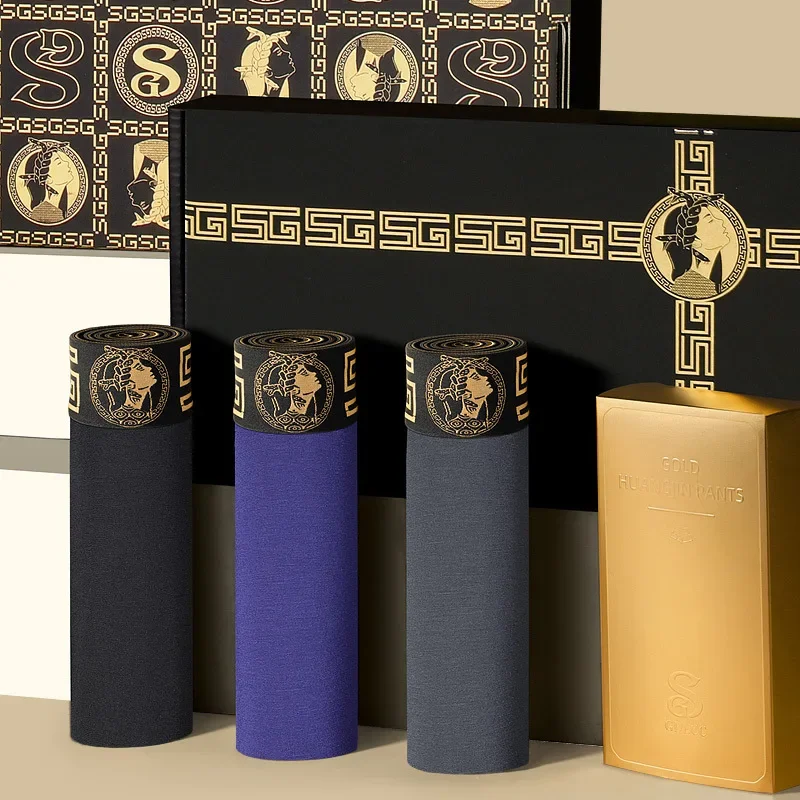 GDECC Brand Men's Underpants Breathable Magnetic Stone Thermal Boxer Shorts Solid Color Gift Box Packaging