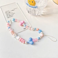 trend fashion mobile phone chain decorative accessories exquisite acrylic heart shaped gift beaded key anti lost bracelet girl