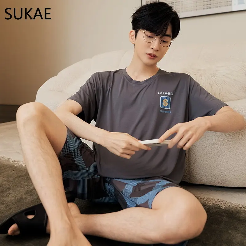 SUKAE Summer Shorts Man Cool Modal Casual Sleepwear Boy Fashion Leisure Style Man's Pyjama Homme Elegant Men Pajamas Nightwear