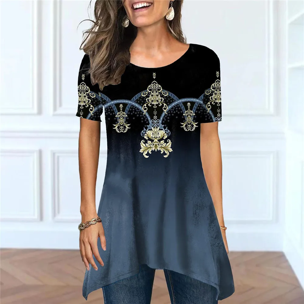 

New T -shirt Graphics 3D Curved Pendant Printing T-shirt Women O-neck Short Sleeved Clothing Shirt Sports Crop Top XS-8XL