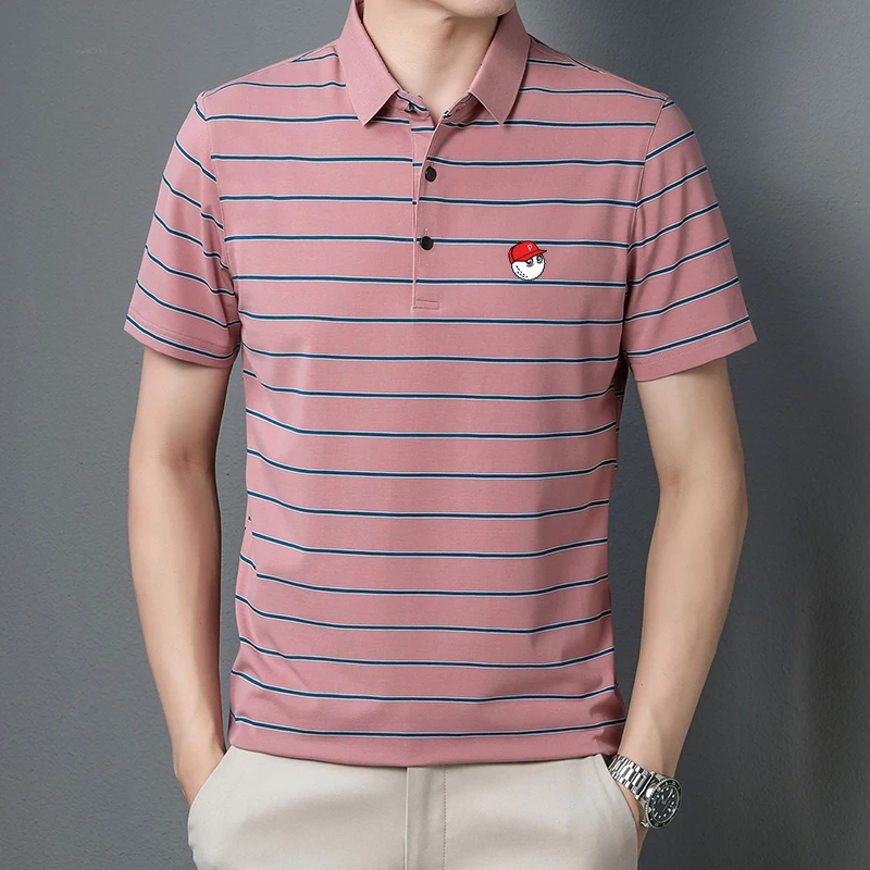 

Men's Summer Breathable High Quality Golf Shirts Quick Dry Stripes 2022 New Polo T Shirts Short Sleeve Golf Tops Men's Golf Wear