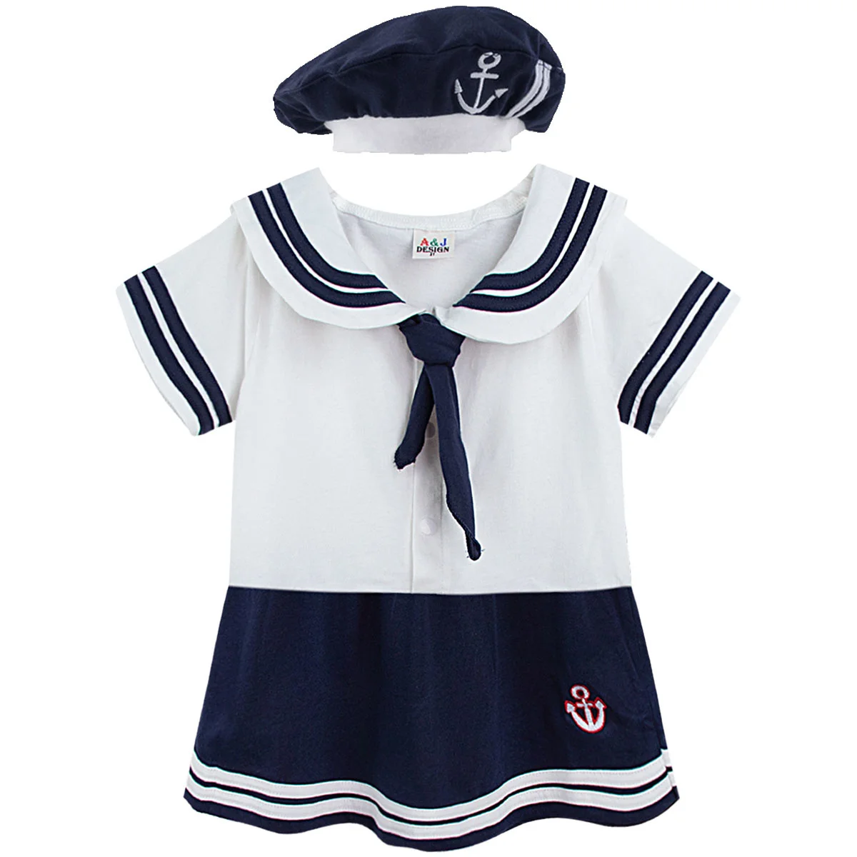 

Baby Girls Sailor Romper Dress Newborn Bodysuit Halloween Cosplay Funny Dress Costume Short Sleeve Nautical Outfit with Hat