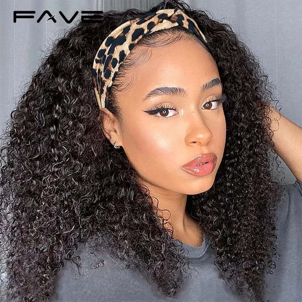 FAVE Headband Wig Human Hair Afro kinky Curly Brazilian Hair Wig Glueless Full Machine Wigs For Black Women Jerry Curly Wig