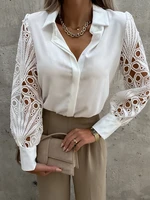 elegant white lace stitching lapel long sleeved womens shirt office commuting blouses for fashion women spring summer 2022 new
