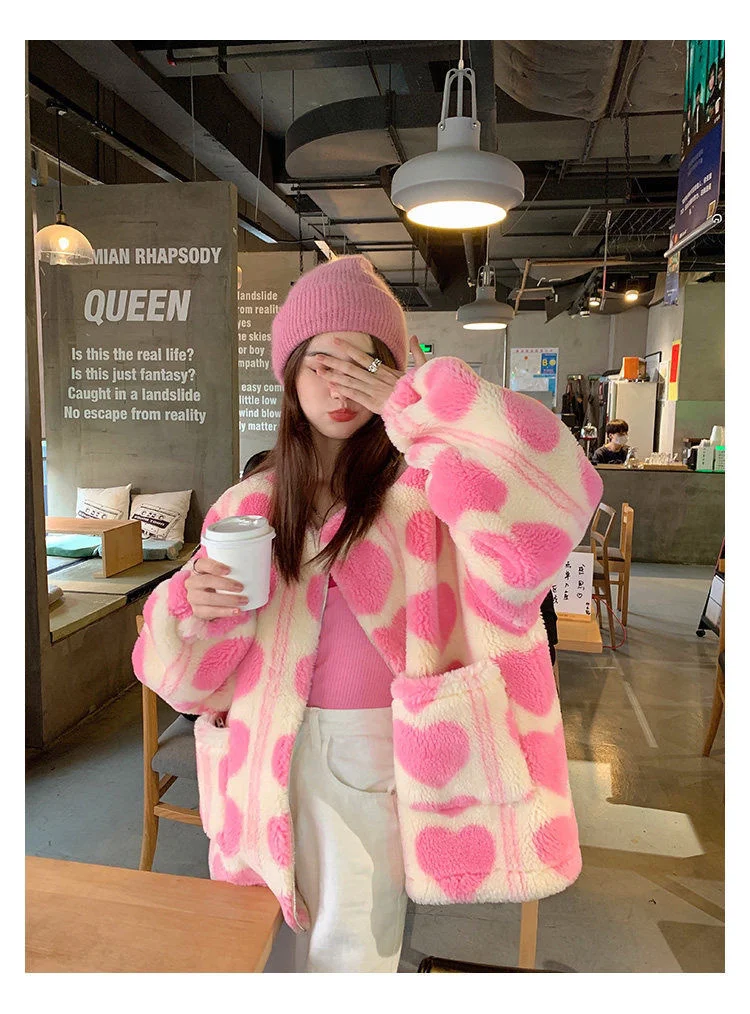 Зимние японские пальто корейская мода кавайные из овечьей шерсти Женская куртка