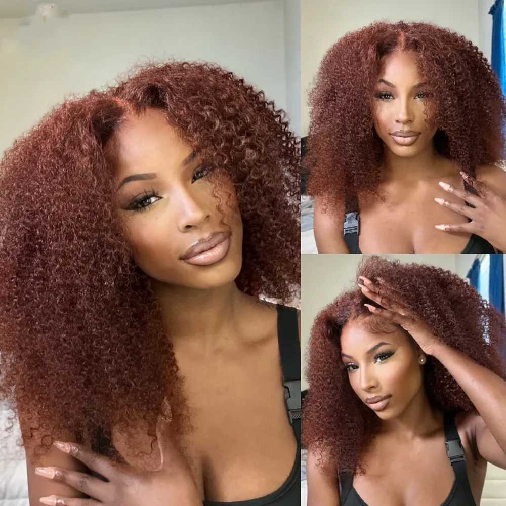Reddish Brown Kinky Curly Wig 13x4 Lace Frontal Wig Human Hair Dark Brown Copper Red Pre Plucked 360 Full Lace Frontal Wigs 250%