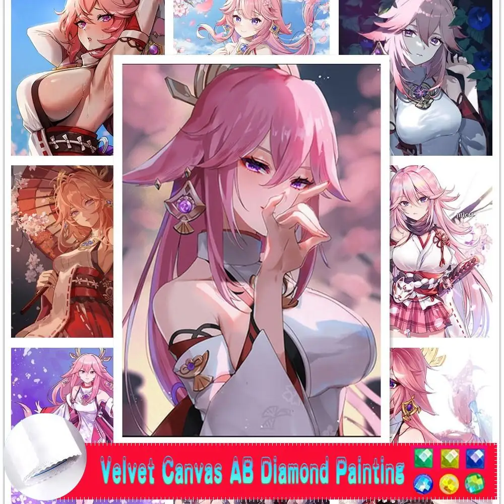 

Yae Miko AB Velvet Canvas Diamond Painting Anime Genshin Impact Diamond Embroidery Cartoon Cross Stitch Kits Home Decor