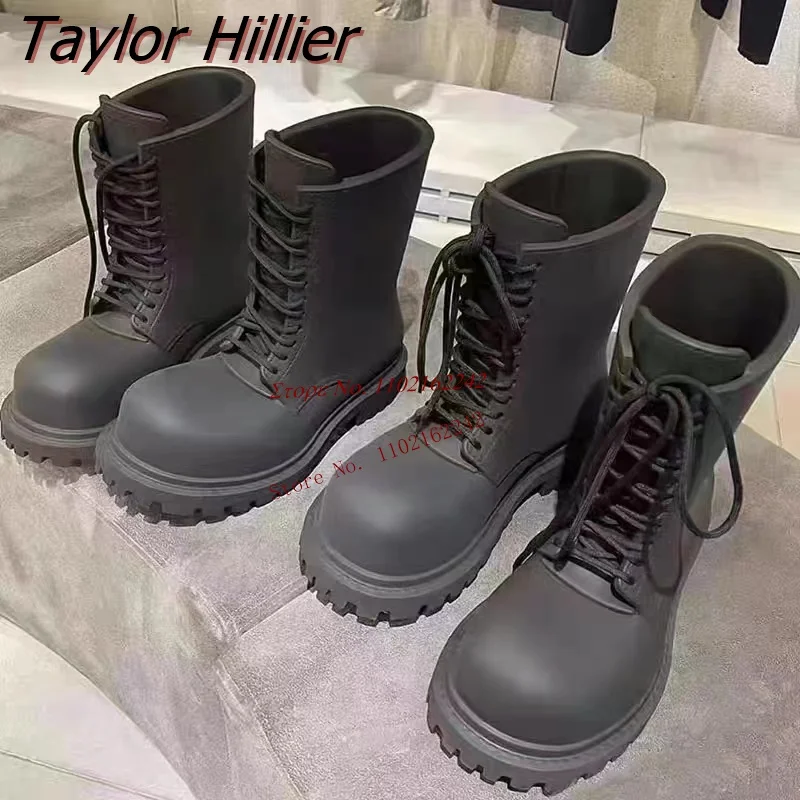 

Ботильоны на толстой подошве с круглым носком, на шнуровке, новинка весны 2023, черные ковбойские ботинки в западном стиле, Повседневная универсальная модная женская обувь