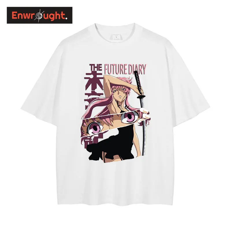 

The Future Diary T-shirts Harajuku Gasai Yuno Printed T Shirts Oversized Anime Mirai Nikki Tops Streetwear Manga Tees 100%Cotton