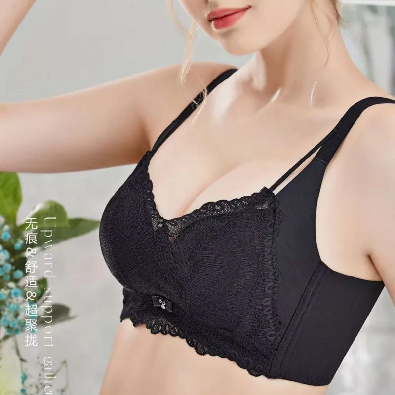 PaddedBra Size 32/34/36/38A Thickened Sexy Lace Bra Without Steel Ring, Small Bra with Gathered Bra To Prevent Slipping PaddedBra Size 32/34/36/38A Thickened Sexy Lace Bra Without Steel Ring, Small Bra with Gathered Bra To Prevent Slipping