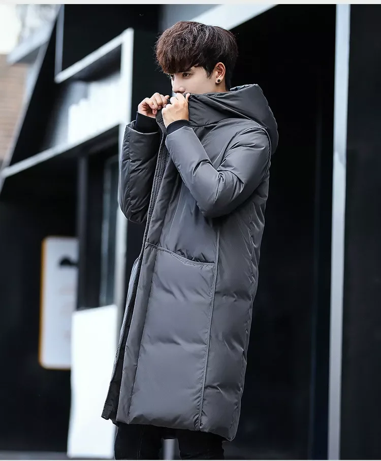 

Coat Hooded Overcoat Male Solid Color Black Long Down jacket Parkas Winter Warm Outerwear M-3XL 2022 New Men's Long Down jacket