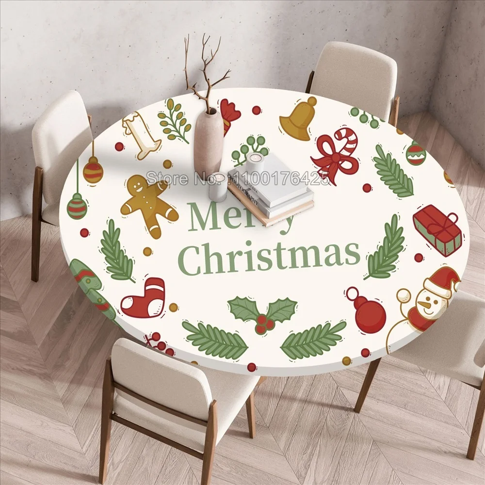 Рождественская круглая 3D скатерть с эластичными краями Имбирное печенье