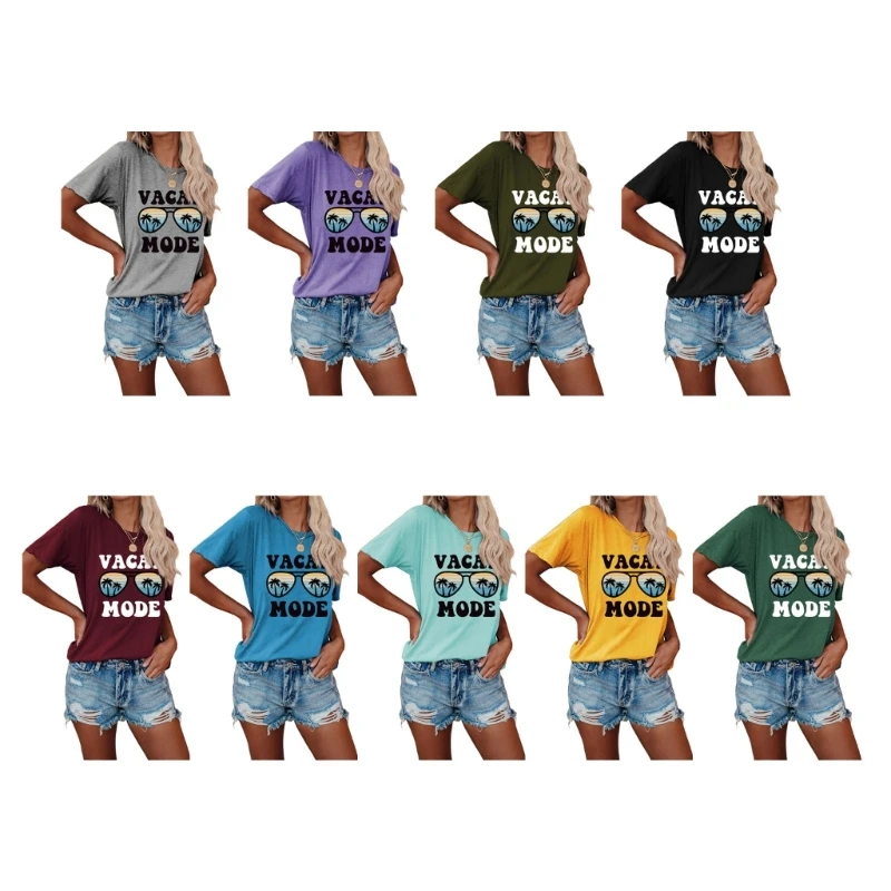 Женская хлопковая футболка, модная футболка для отпуска с надписью, Повседневная футболка с коротким рукавом, модель M6CD Женская хлопковая футболка, модная футболка для отпуска с надписью, Повседневная футболка с коротким рукавом, модель M6CD